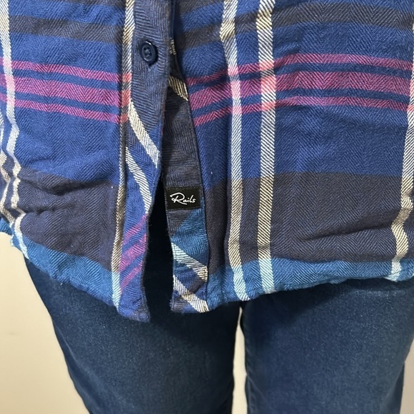 RAILS Sun Navy Blue Pink White Flannel Button Down Shirt Sz S - Picture 5 of 13
